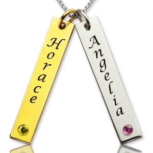 Collar de etiqueta de nombre de pareja personalizado con piedras de nacimiento