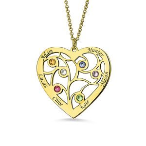 Collar de árbol genealógico con piedras natales en chapado en oro