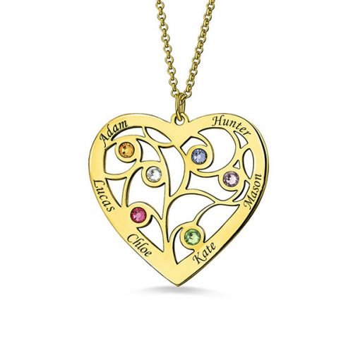 Collar de árbol genealógico con piedras natales en chapado en oro