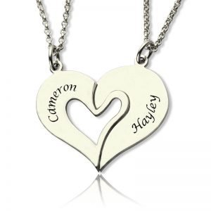 Collar con nombre de corazón rompible personalizado para parejas plata