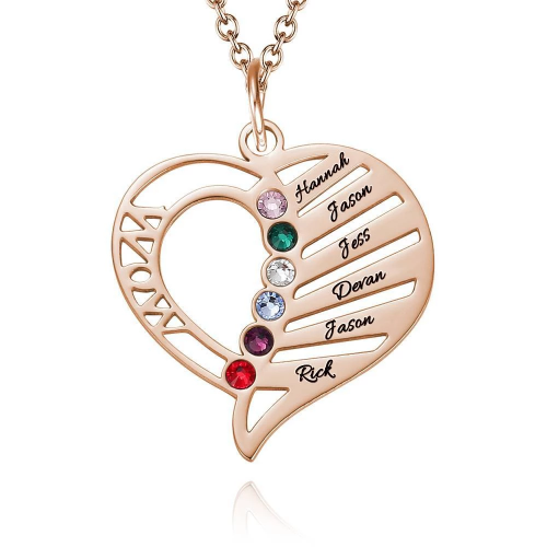 Collier de pierre de naissance maman gravé plaqué or