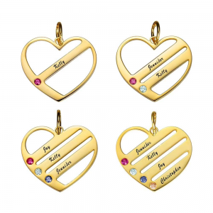 Collar de corazón de piedra de nacimiento con nombres grabados - Chapado en oro