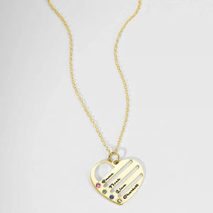 Collar de corazón de piedra de nacimiento con nombres grabados - Chapado en oro