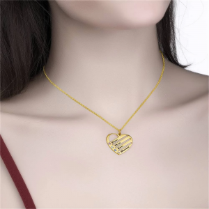 Collar de corazón de piedra de nacimiento con nombres grabados - Chapado en oro