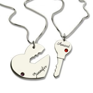 Key to My Heart Name Pendant Set For Couple Sterling Silver 925