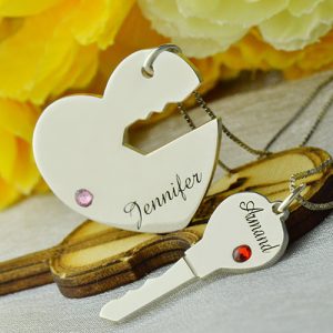 Key to My Heart Name Pendant Set For Couple Sterling Silver 925