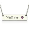 Naambord Bar Ketting met Geboortesteen Zilver