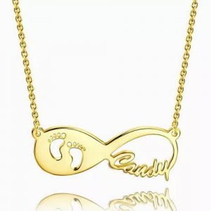 Baby Footprint Infinity Name Necklace 14k Gold Plated