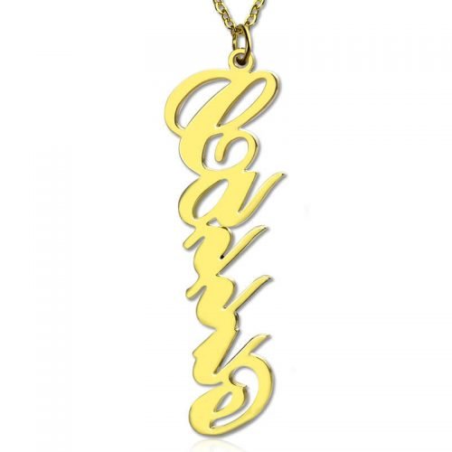 Vertical Carrie Name Plate Necklace 18K Gold Plated
