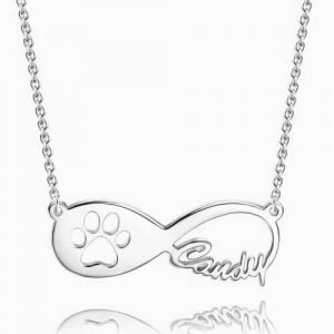 Dog Paw Print Infinity Name Necklace Silver
