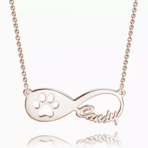 Dog Paw Print Infinity Name Necklace Rose Gold Plated