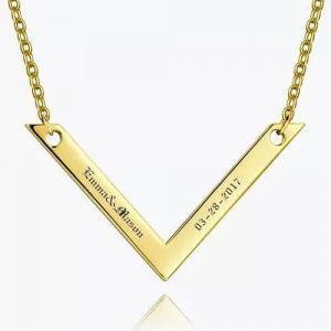 Engraved Bar Necklace 14k Gold Plated