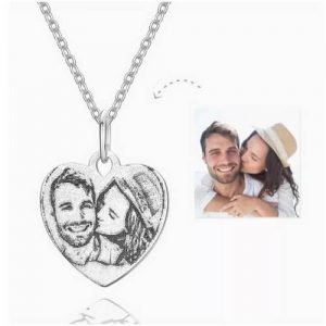 Gegraveerde hart schaduw snijwerk foto ketting zilver