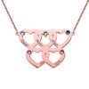 Engraved Five Hearts Necklace With Birthstones In Rose Gold