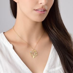 שרשרת עץ משפחה מצופה זהב עם אבני לידה