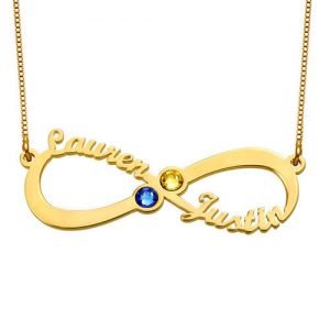 Personalized Infinity 2 Names Birthstone Necklace In Gold