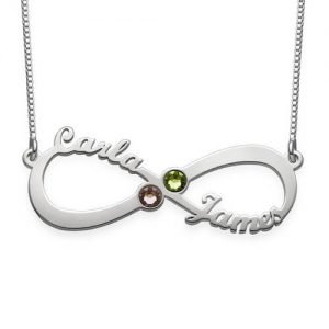 Collar personalizado con piedras natales Infinity 2 Names en oro rosa