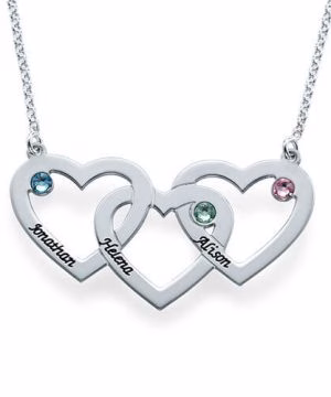 Collier coeurs entrelacés avec pierres de naissance
