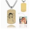 Mens foto graverad Tag halsband med gravyr 18k guldpläterad rostfritt stål