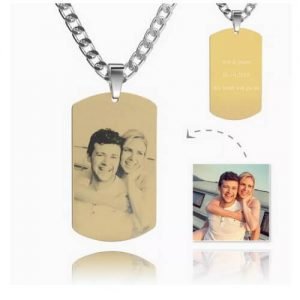 Heren foto gegraveerde tag ketting met gravure 18k verguld roestvrij staal