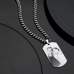 Collar de etiqueta con foto grabada para hombre con acero inoxidable grabado