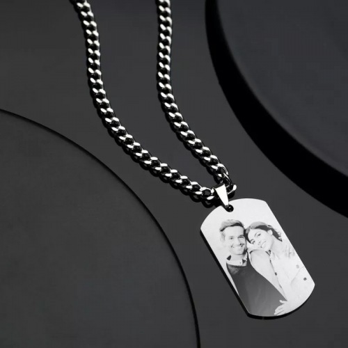 Collar de etiqueta con foto grabada para hombre con acero inoxidable grabado