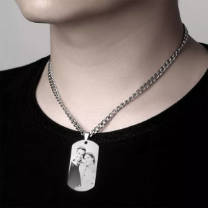 Collar de etiqueta con foto grabada para hombre con acero inoxidable grabado
