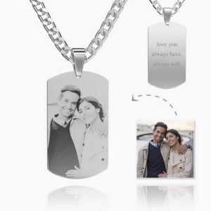 Heren foto gegraveerde tag ketting met gravure roestvrij staal