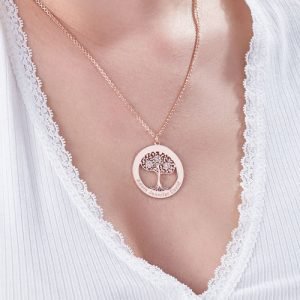Rose Gold Plating Circle Tree of Life halskæde med fødselssten
