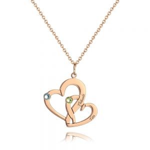 Collar grabado de dos corazones con baño de oro rosa
