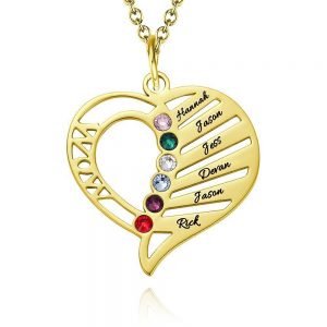 Collier de pierre de naissance maman gravé plaqué or