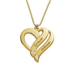 Two Hearts Forever One Gold Plated with Diamonds Necklace