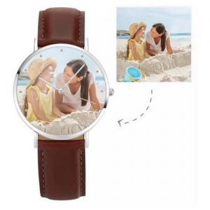 Uniseks fotohorloge met bruine leren band