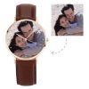 Unisex Rose Goldtone Fotoklocka Brunt läderarmband