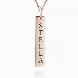 Vertical Bar Necklace With Engraving Rose Gold Plated