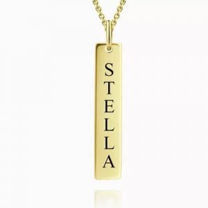 Vertical Bar Necklace With Engraving 14k Gold Plated