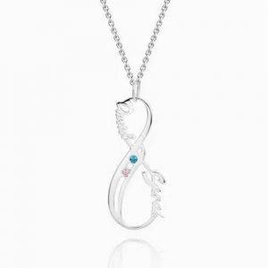 Vertical Infinity Name Necklace With Birthstones