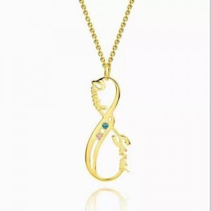 Vertical Infinity Name Necklace With Birthstones 14K Gold Plated