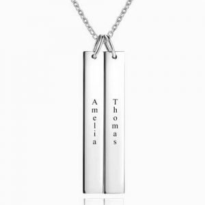 Engraved Double Bar Necklace Silver