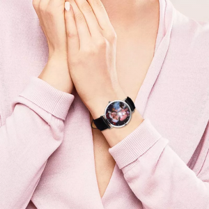 Dames fotohorloge zwarte leren band