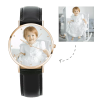 Reloj para mujer Rose Goldtone Photo con correa de cuero negra