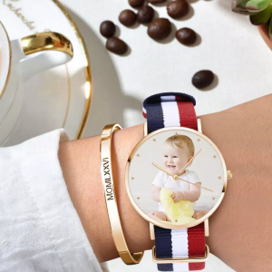 Reloj unisex Rose Goldtone Photo Color correa de nylon