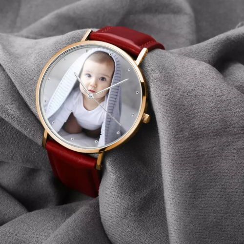 Reloj para mujer Rose Goldtone Photo con correa de cuero roja
