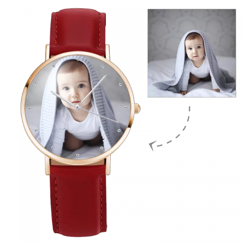 Reloj para mujer Rose Goldtone Photo con correa de cuero roja