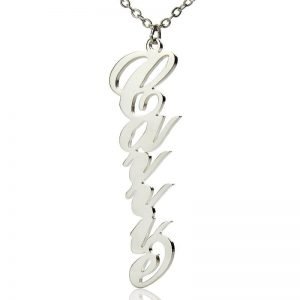 Vertical Carrie Style Name Necklace Silver