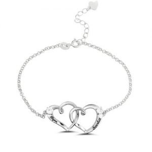 Custom Double Heart Engraved Name Bracelet
