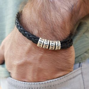 Bracelet noir personnalisé de tresse d'hommes d'argent sterling avec de petits bracelets faits sur commande