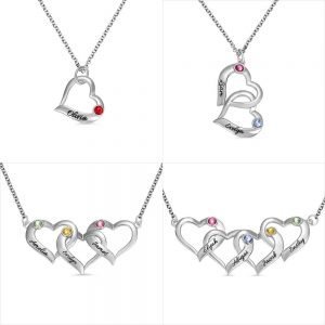 Collar personalizado de corazones entrelazados con piedra de nacimiento