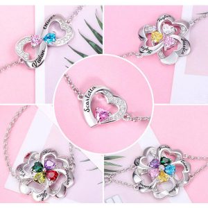 Pulsera Personalizada de Corazones Múltiples con Piedra de Nacimiento