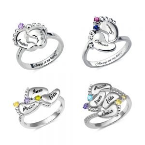Engraved Baby Feet Ring With Birthstone
